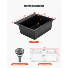 25 inch Granite Kitchen Sink Top Mount Single Bowl Drop-In Basin for RV Bar