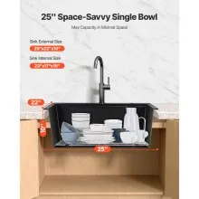 25 inch Granite Kitchen Sink Top Mount Single Bowl Drop-In Basin for RV Bar