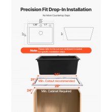 25 inch Granite Kitchen Sink Top Mount Single Bowl Drop-In Basin for RV Bar