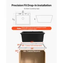 25 inch Granite Kitchen Sink Top Mount Single Bowl Drop-In Basin for RV Bar