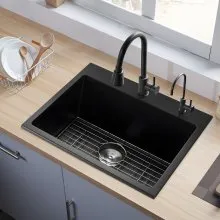 25 inch Granite Kitchen Sink Top Mount Single Bowl Drop-In Basin for RV Bar