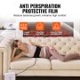 woman using VEVOR red light therapy pad on a couch, highlighting anti perspiration protective film benefits.