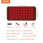 VEVOR red light therapy pad dimensions: 16.1 x 7.9 in, 120 leds, power 15w, includes usb, adapter, elastic band.