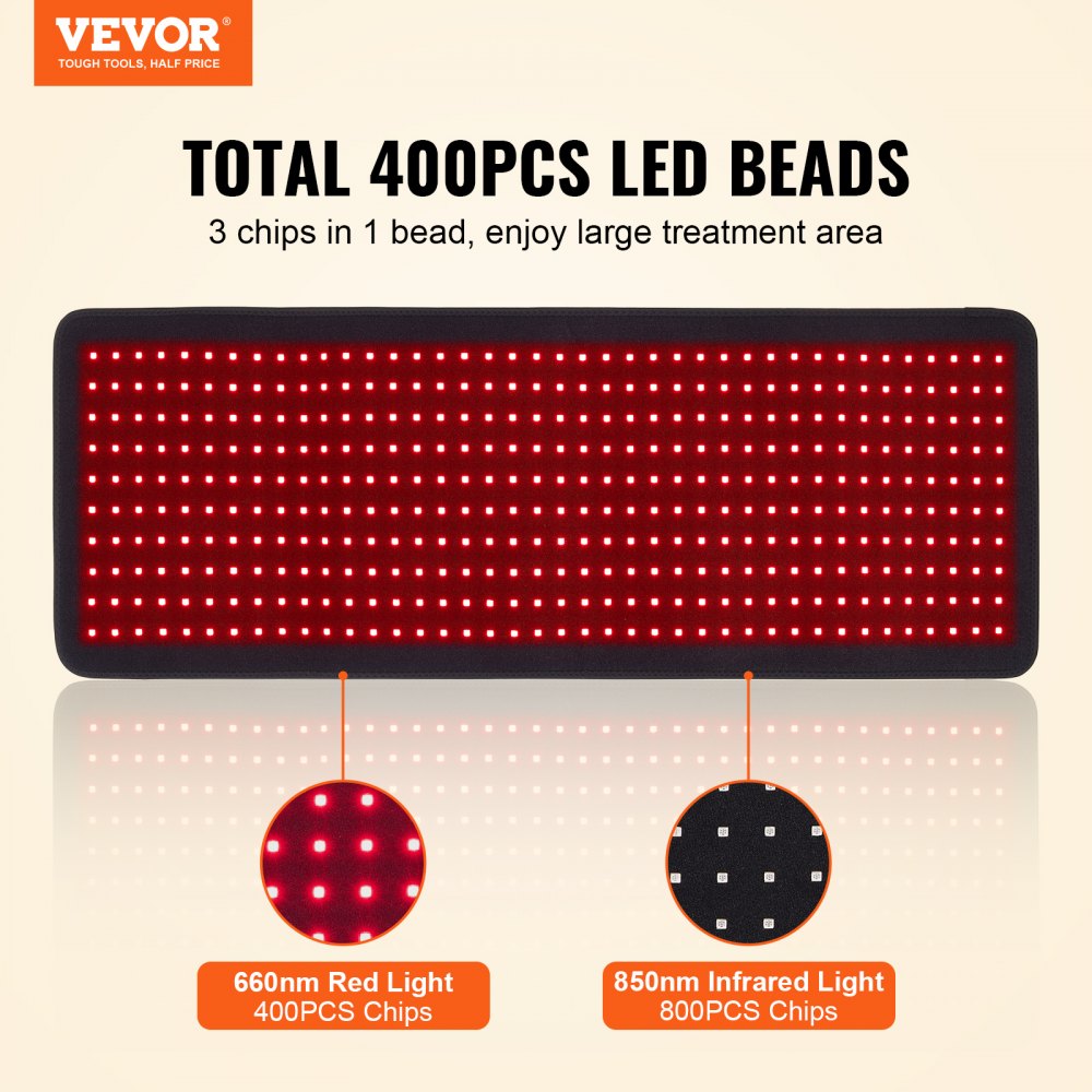 Tapete de terapia de luz vermelha VEVOR para o corpo 400 peças Almofada de terapia de luz LED 2 comprimentos de onda