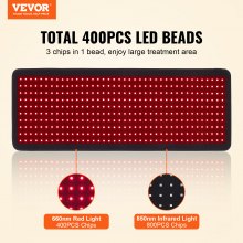 Tapis de luminothérapie rouge VEVOR pour le corps, 400 pièces de luminothérapie LED à 3 puces avec contrôleur, impulsion 10 Hz, minuterie 5-30 minutes, couverture de luminothérapie rouge 660 nm et proche infrarouge 850 nm pour le soulagement de la douleur, la santé de la peau