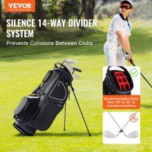 VEVOR Golf Cart Bag with 14 Way Organizer Divider Top, 35” 11 Pockets Premium Cart Bag with Stand, Durable Golf Bags with Handles & Dust Cover & Detachable Dual Strap for Men & Women, Black White