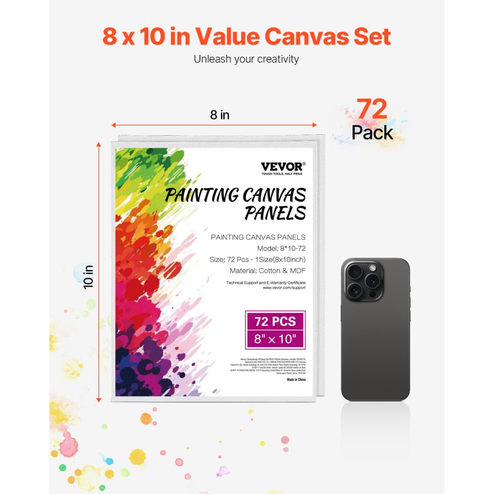 VEVOR plátna pro malování 72 balení 8 x 10 palců prázdná plátna pro malování
