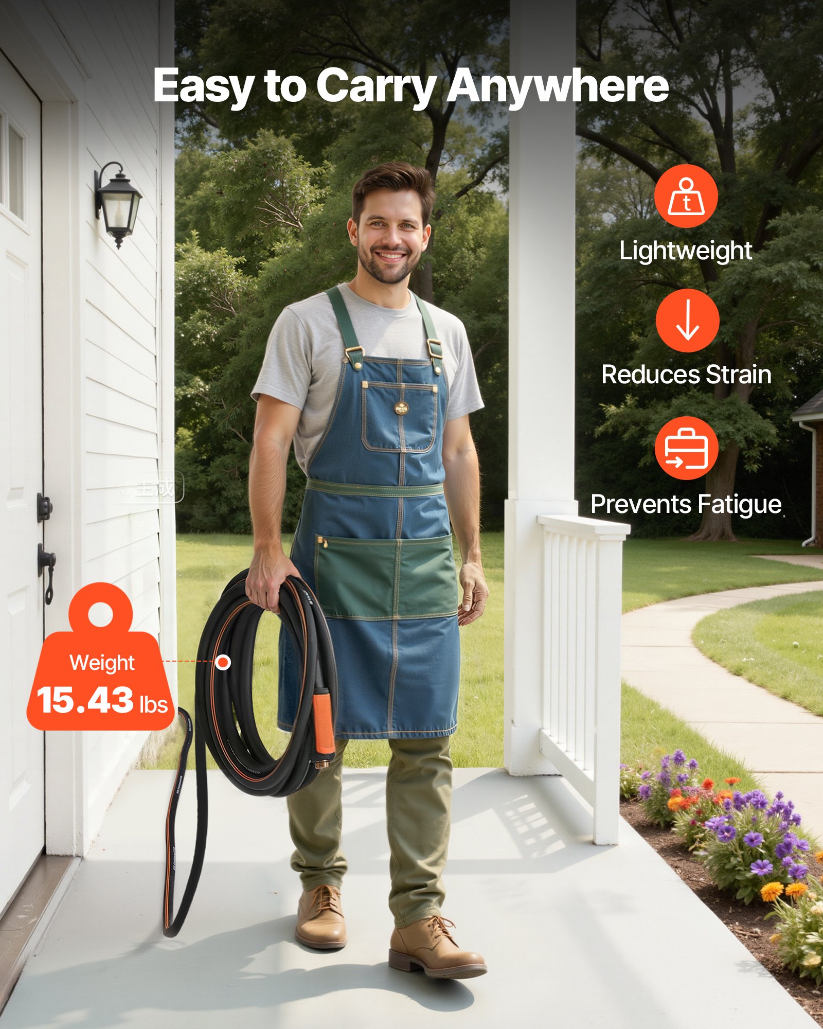 VEVOR Garden Hose, 100 ft 5/8" Heavy Duty 4-Layer Rubber Water Hose, 150PSI Working & 600PSI Burst, Flexible & Non-kink Outdoor Waterhose with 3/4" Fitting, Lightweight Hoses for Gardening Cleaning