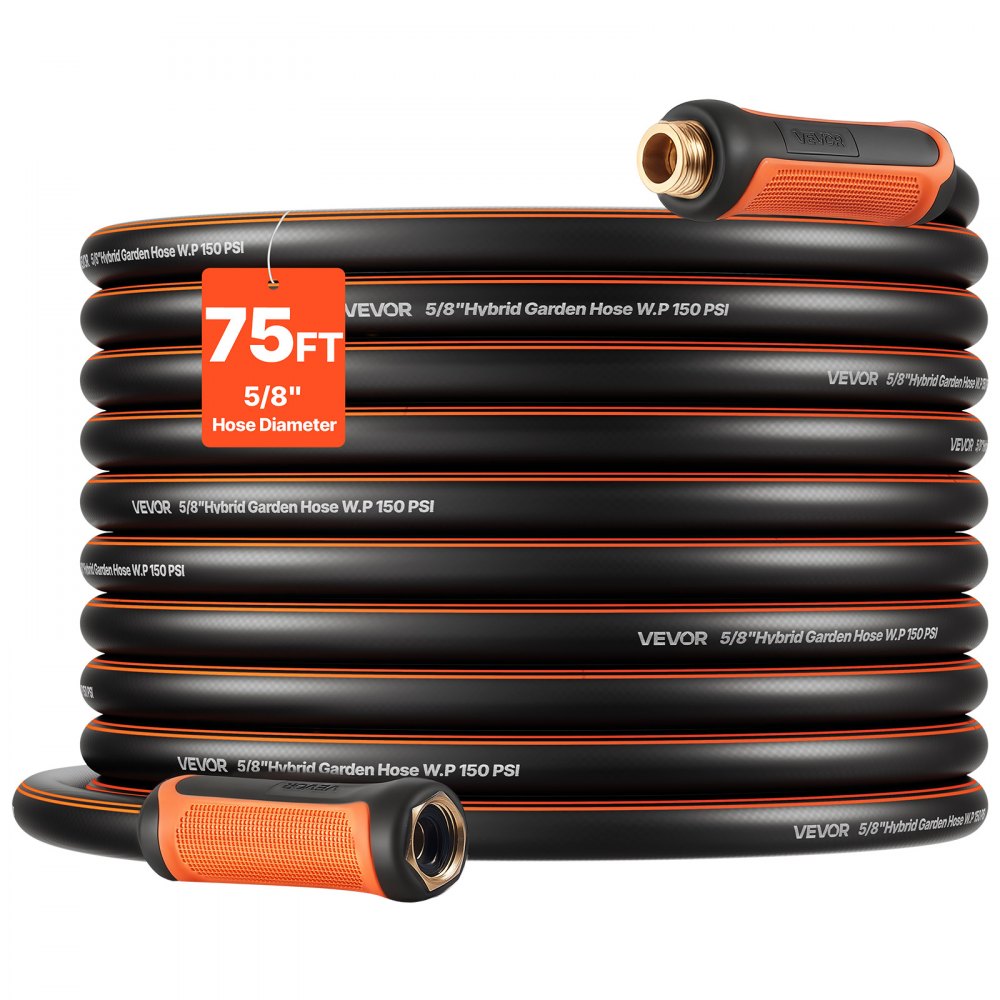 VEVOR - Garden Hose, 75 ft 5/8" Heavy Duty 4-Layer Rubber Water Hose, 150PSI Working & 600PSI Burst, Flexible & Non-kink Outdoor - Orange + Black - Thumbnail 5