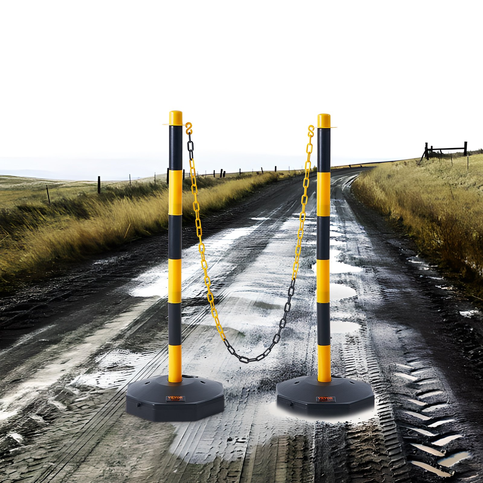 VEVOR 2PCs Traffic Delineator Post Cones with Fillable Base 8FT Chain Adjustable