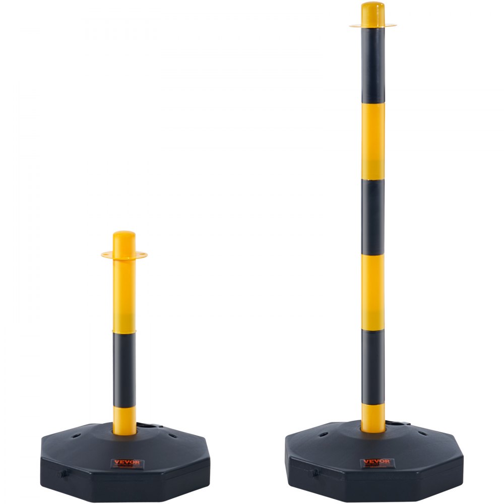 VEVOR Justerbar Traffic Delineator stolpkoner, 6-pack, Trafiksäkerhetsavgränsare Barriär med fyllbar bas 8FT kedja, för Trafikkontroll Varning Parkeringsplats Konstruktion Varning Vägar, gul&svart