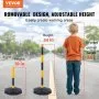 VEVOR Adjustable Traffic Delineator Post Cones, 6 Pack, Traffic Safety Delineator Barrier with Fillable Base 2.44 m Chain, for Traffic Control Warning Parking Lot Construction Caution Roads, Yellow & Black