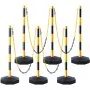 VEVOR Adjustable Traffic Delineator Post Cones, 6 Pack, Traffic Safety Delineator Barrier with Fillable Base 2.44 m Chain, for Traffic Control Warning Parking Lot Construction Caution Roads, Yellow & Black