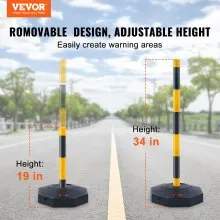 VEVOR Adjustable Traffic Delineator Post Cones, 4 Pack, Traffic Safety Delineator Barrier with Fillable Base 8FT Chain, for Traffic Control Warning Parking Lot Construction Caution Roads, Yellow&Black