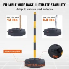VEVOR Adjustable Traffic Delineator Post Cones, 4 Pack, Traffic Safety Delineator Barrier with Fillable Base 8FT Chain, for Traffic Control Warning Parking Lot Construction Caution Roads, Yellow&Black