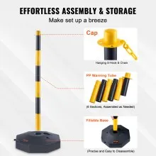VEVOR Adjustable Traffic Delineator Post Cones, 4 Pack, Traffic Safety Delineator Barrier with Fillable Base 8FT Chain, for Traffic Control Warning Parking Lot Construction Caution Roads, Yellow&Black