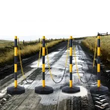 VEVOR Adjustable Traffic Delineator Post Cones, 4 Pack, Traffic Safety Delineator Barrier with Fillable Base 8FT Chain, for Traffic Control Warning Parking Lot Construction Caution Roads, Yellow&Black