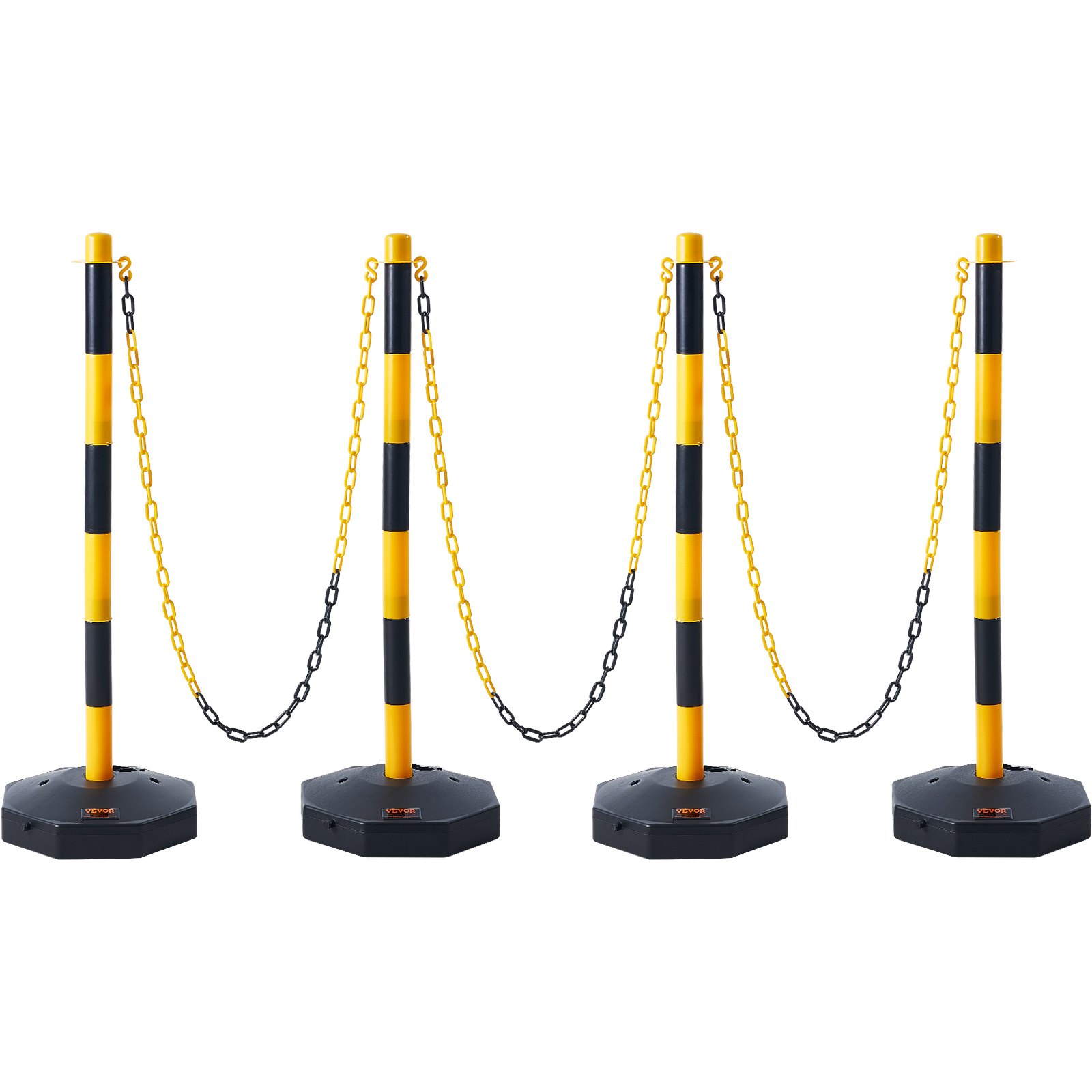 VEVOR Adjustable Traffic Delineator Post Cones, 4 Pack, Traffic Safety Delineator Barrier with Fillable Base 8FT Chain, for Traffic Control Warning Parking Lot Construction Caution Roads, Yellow&Black