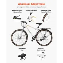 VEVOR Hybrid Bike Mens Hybrid Bicycle City Commuter Bikes 700c 24-Speed Shimano