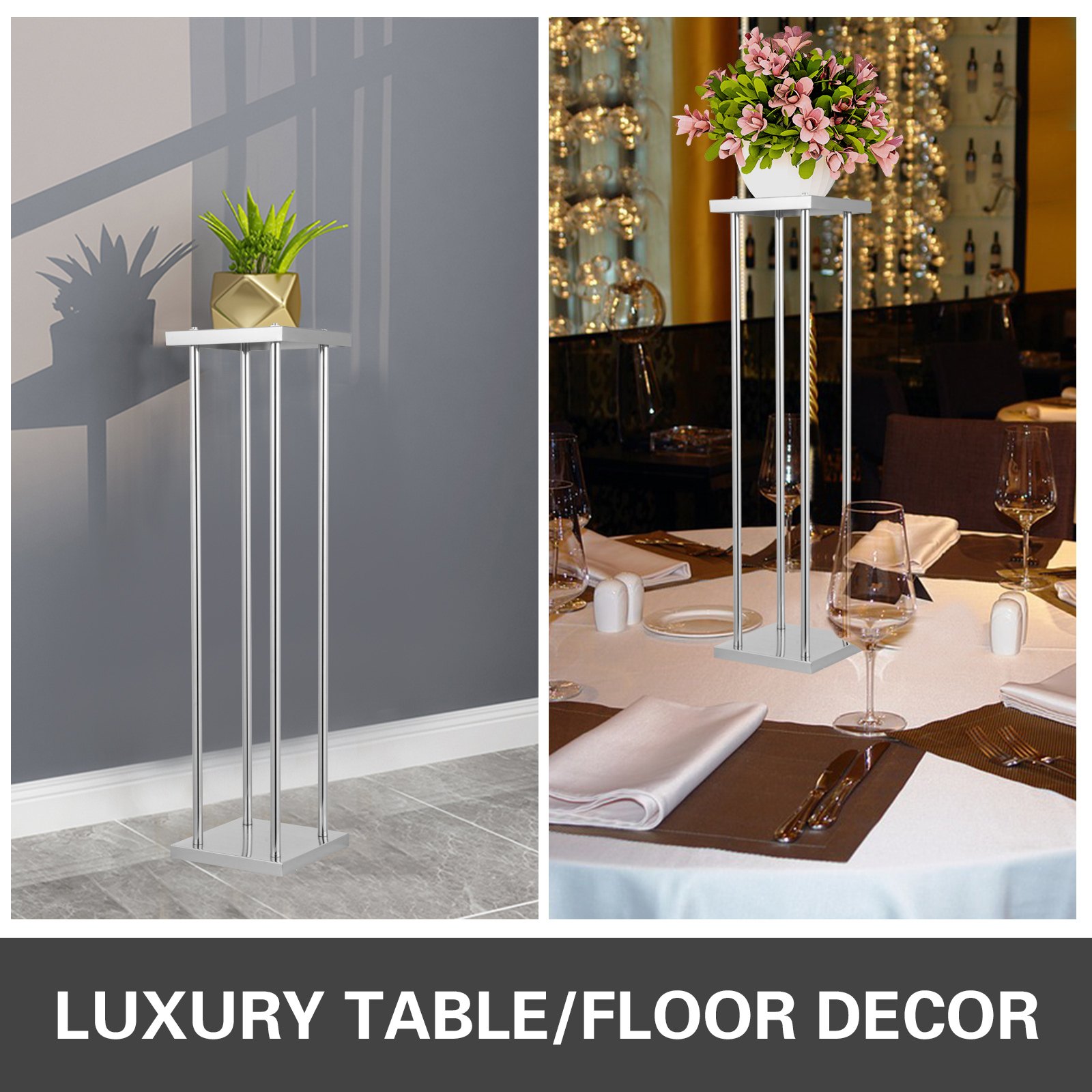 Wedding Flower Stand Floral Vase Stand W/ Plate 11pcs Silver Centerpieces Pillar