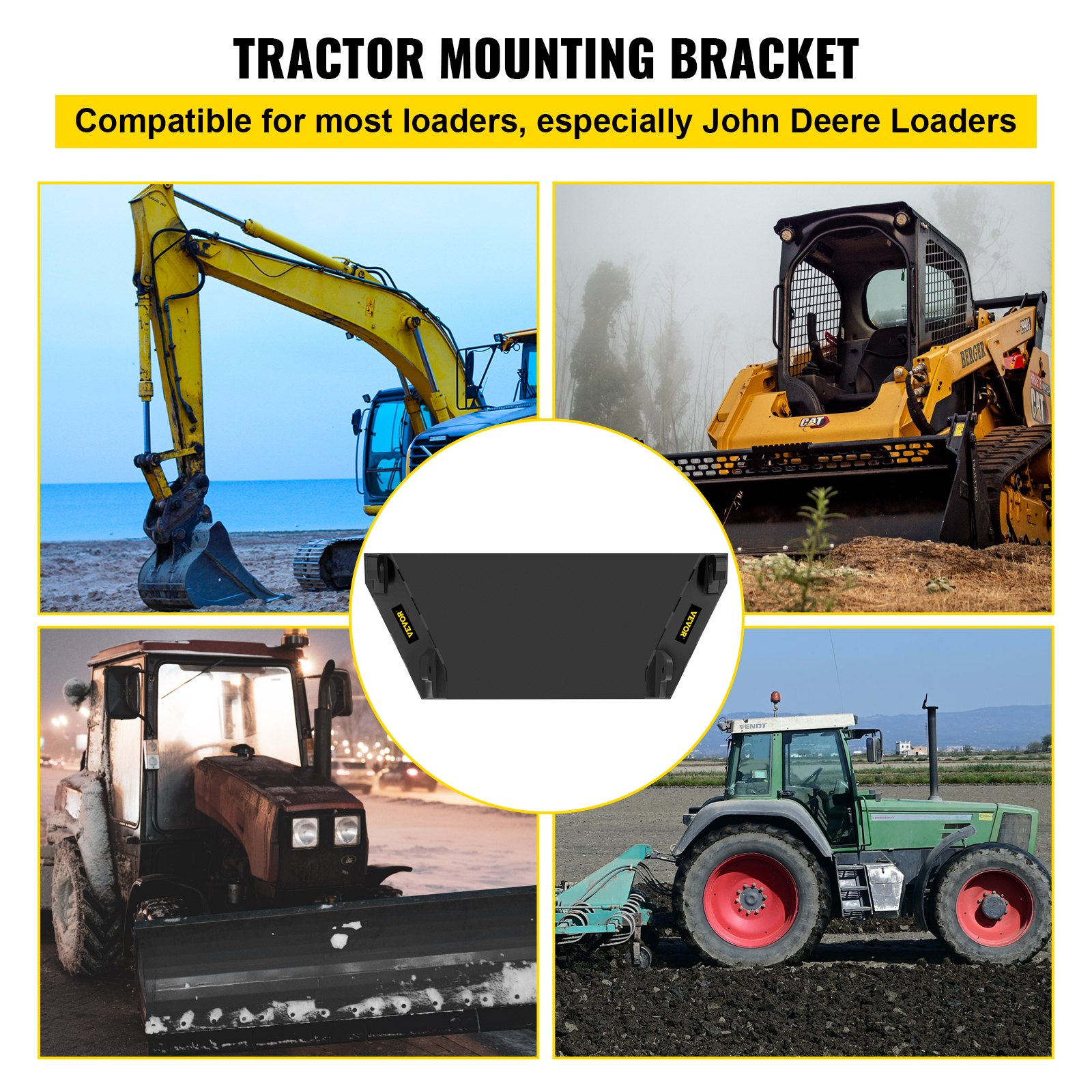 VEVOR Attachments Mount Plate 0.67" Thick Base Plate Skid Steer Plate Attachment 19" High Compatible with John Deere Front Tractor Accessories Universal Quick Tach Tractors Front Loader