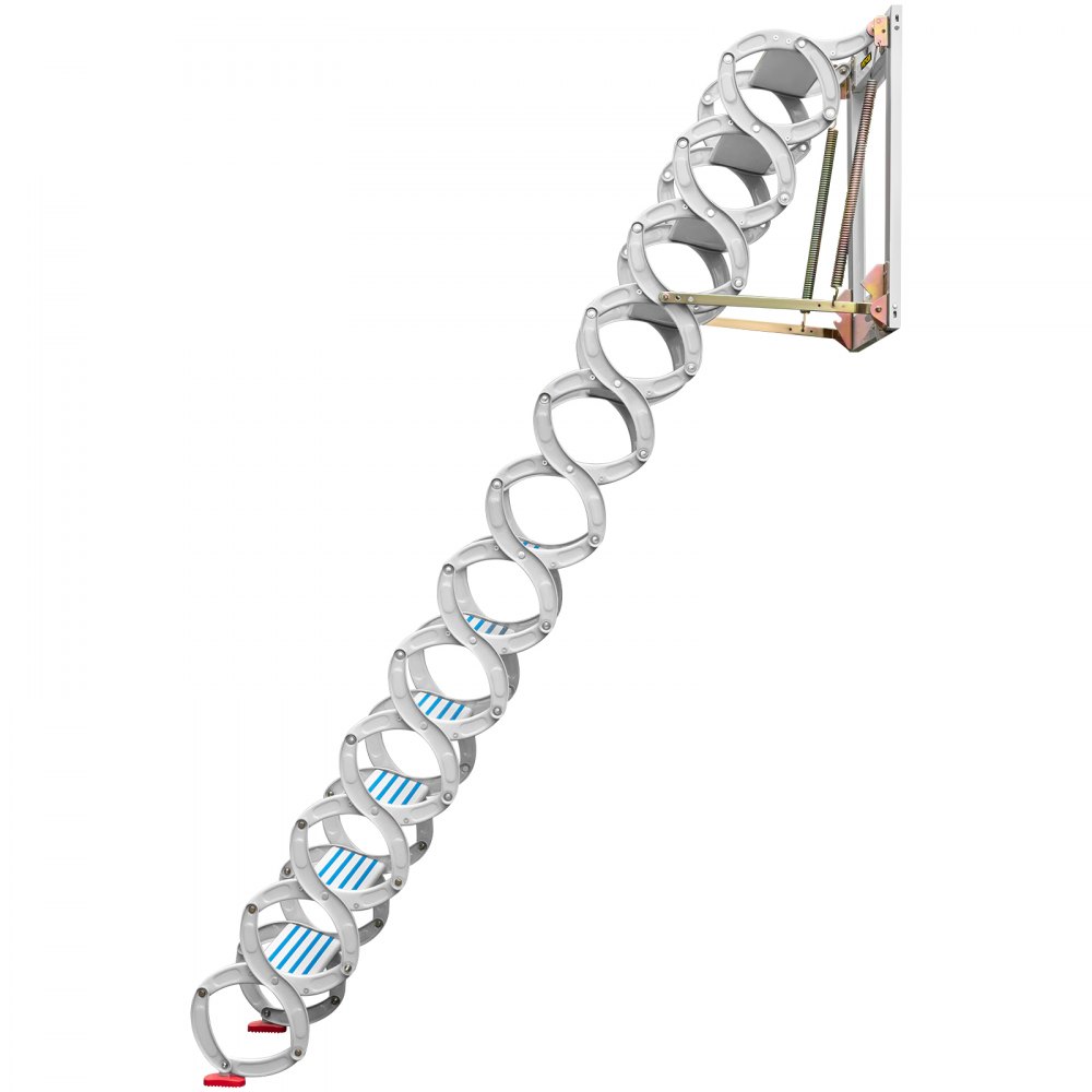 VEVOR Attic Steps Pull Down 12 Steps Attic Stairs Alloy Attic Access Ladder, White Pulldown Attic Stairs, Wall-mounted Folding Stairs for Attic, Retractable Attic Ladder with Armrests, 9.8 feet Height