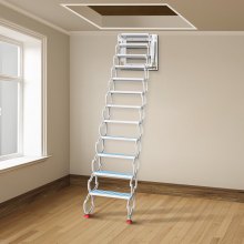 VEVOR Attic Steps Pull Down 12 Steps Attic Stairs Alloy Attic Access Ladder, White Pulldown Attic Stairs, Wall-mounted Folding Stairs for Attic, Retractable Attic Ladder with Armrests, 9.8 feet Height