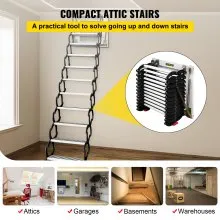 VEVOR Attic Steps Pull Down 12 Steps Attic Stairs Alloy Attic Access Ladder, Black Pulldown Attic Stairs, Wall-mounted Folding Stairs for Attic, Retractable Attic Ladder with Armrests, 9.8 feet Height