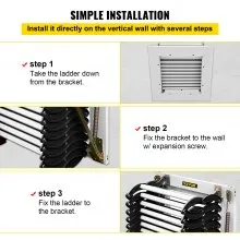 VEVOR Attic Steps Pull Down 12 Steps Attic Stairs Alloy Attic Access Ladder, Black Pulldown Attic Stairs, Wall-mounted Folding Stairs for Attic, Retractable Attic Ladder with Armrests, 9.8 feet Height