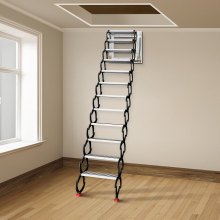 VEVOR Attic Steps Pull Down 12 Steps Attic Stairs Alloy Attic Access Ladder, Black Pulldown Attic Stairs, Wall-mounted Folding Stairs for Attic, Retractable Attic Ladder with Armrests, 9.8 feet Height