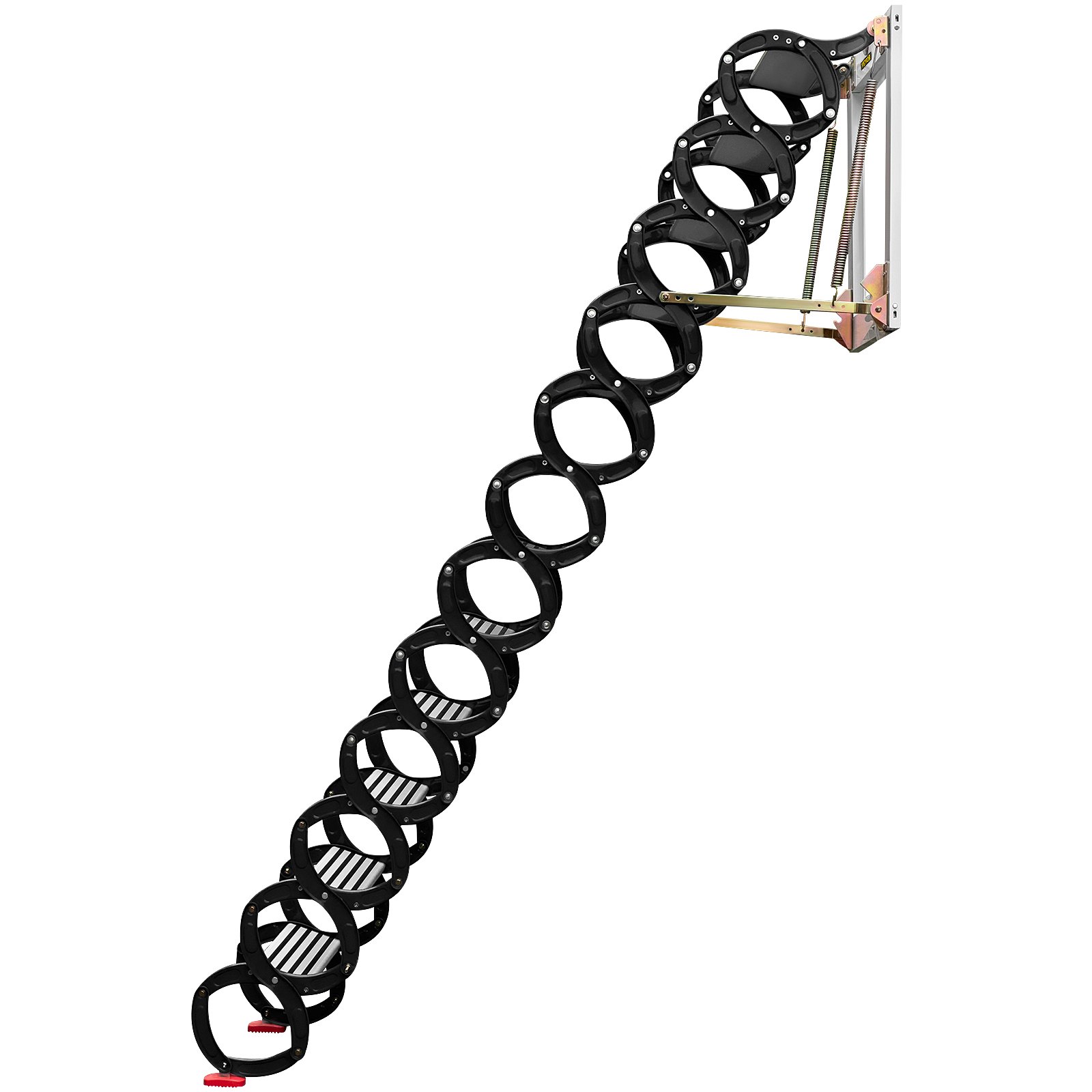 VEVOR Attic Steps Pull Down 12 Steps Attic Stairs Alloy Attic Access Ladder, Black Pulldown Attic Stairs, Wall-mounted Folding Stairs for Attic, Retractable Attic Ladder with Armrests, 9.8 feet Height