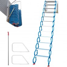 VEVOR Attic Steps Pull Down 12 Steps Attic Stairs, Alloy Attic Access Ladder, Blue Pulldown Attic Stairs, Wall-mounted Folding Stairs for Attic, Retractable Attic Ladder with Armrests, 9.8 feet Height