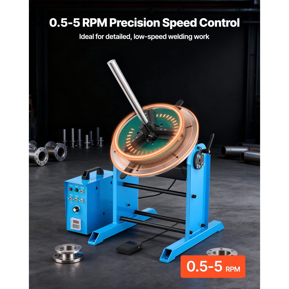 VEVOR Rotary Welding Positioner, 200 kg Load Capacity, -45° to 90° Tilt Angle Welding Positioner Turntable Table, 0.5-5 RPM Speed Control, Electric and Foot Pedal, for Cutting, Grinding, Assembly