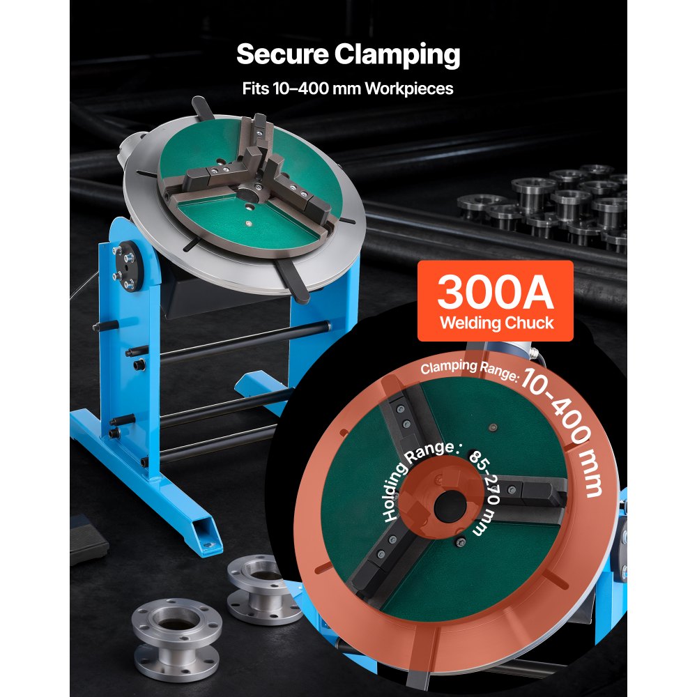 VEVOR Rotary Welding Positioner, 200 kg Load Capacity, -45° to 90° Tilt Angle Welding Positioner Turntable Table, 0.5-5 RPM Speed Control, Electric and Foot Pedal, for Cutting, Grinding, Assembly