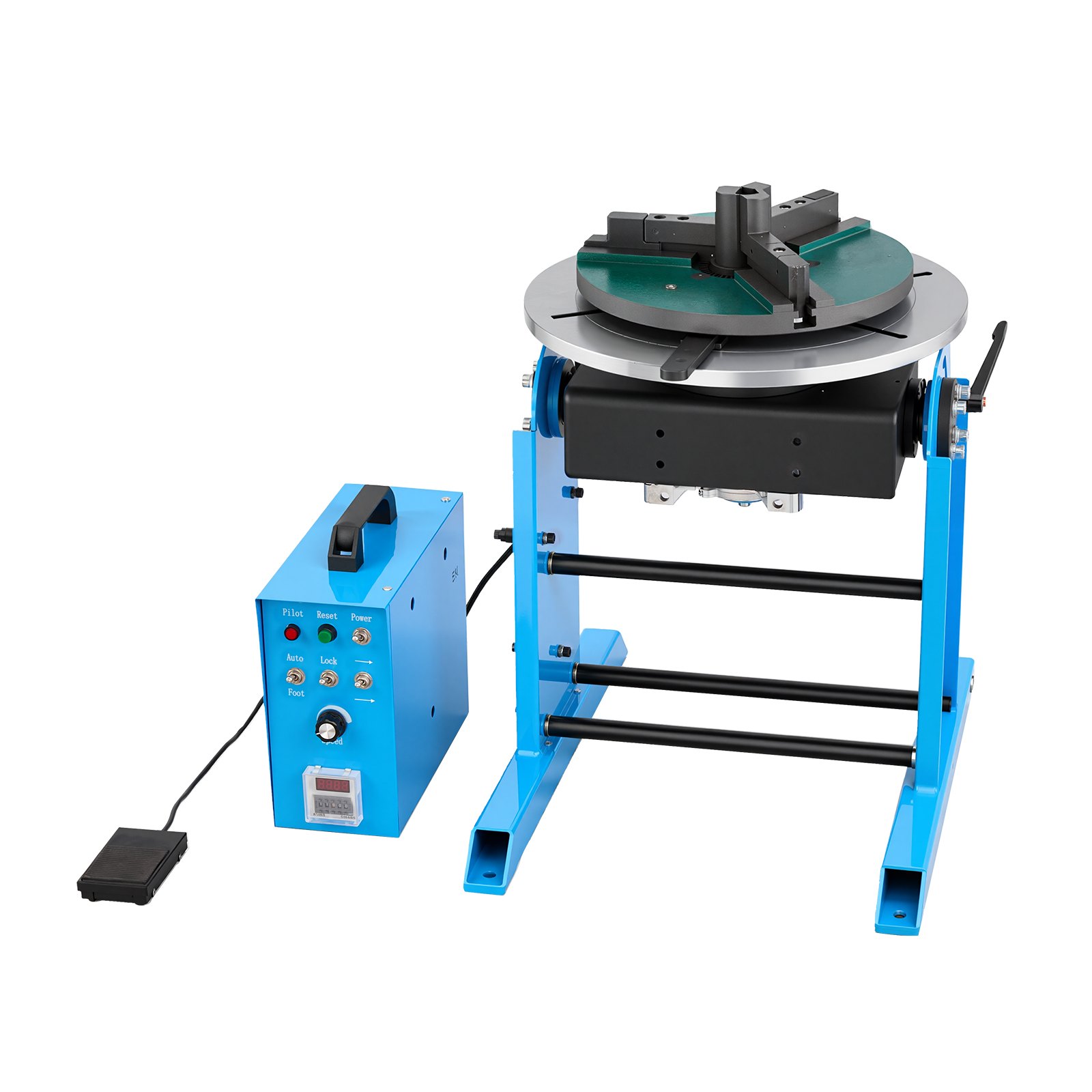 VEVOR Rotary Welding Positioner, 200 kg Load Capacity, -45° to 90° Tilt Angle Welding Positioner Turntable Table, 0.5-5 RPM Speed Control, Electric and Foot Pedal, for Cutting, Grinding, Assembly