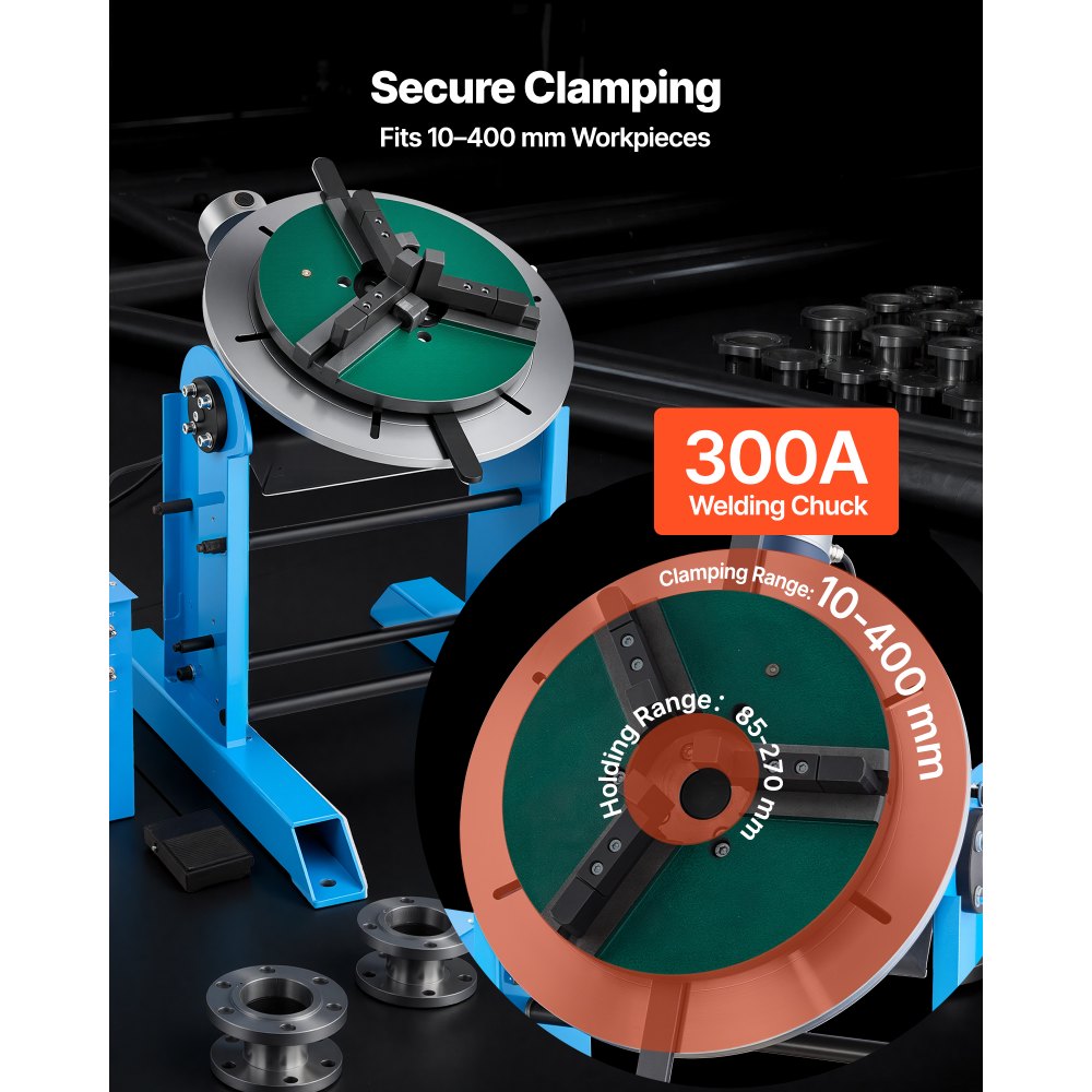 VEVOR Rotary Welding Positioner, 300 kg Load Capacity, -45° to 90° Tilt Angle Welding Positioner Turntable Table, 0.2-2.5 RPM Speed Control, Electric and Foot Pedal, for Cutting, Grinding, Assembly