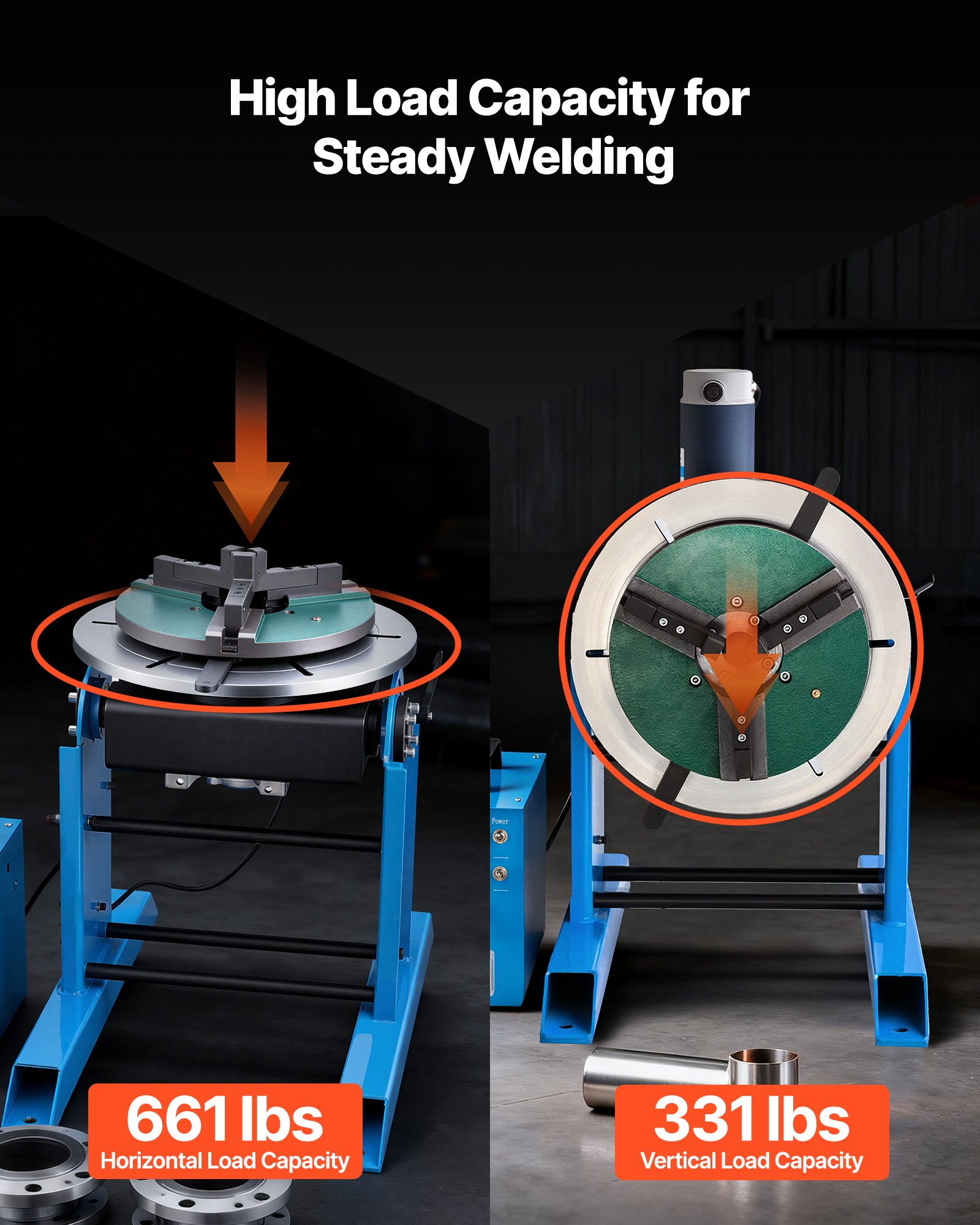 VEVOR Rotary Welding Positioner, 300 kg Load Capacity, -45° to 90° Tilt Angle Welding Positioner Turntable Table, 0.2-2.5 RPM Speed Control, Electric and Foot Pedal, for Cutting, Grinding, Assembly