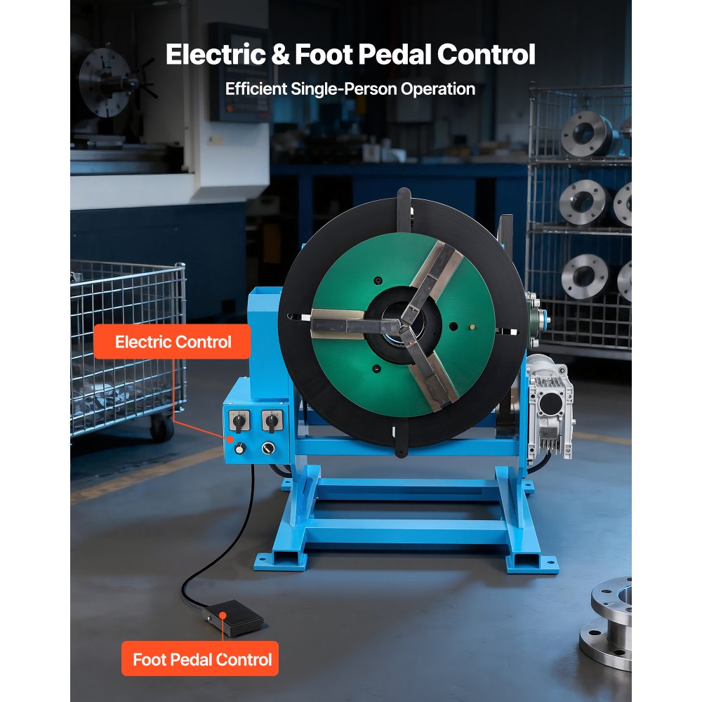 VEVOR Rotary Welding Positioner, 500 kg Load Capacity, -45° to 90° Tilt Angle Welding Positioner Turntable Table, 0.2-2 RPM Speed Control, Electric and Foot Pedal, for Cutting, Grinding, Assembly