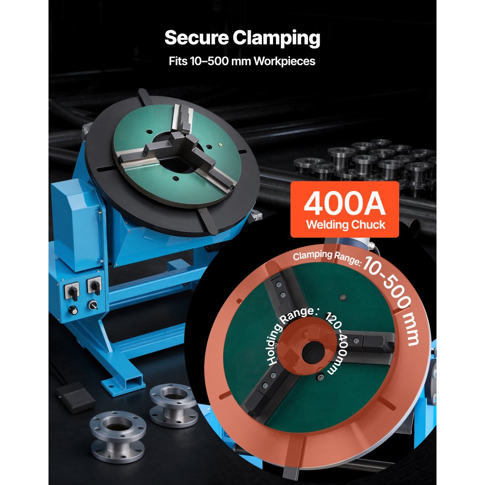 VEVOR Rotary Welding Positioner, 500 kg Load Capacity, -45° to 90° Tilt Angle Welding Positioner Turntable Table, 0.2-2 RPM Speed Control, Electric and Foot Pedal, for Cutting, Grinding, Assembly