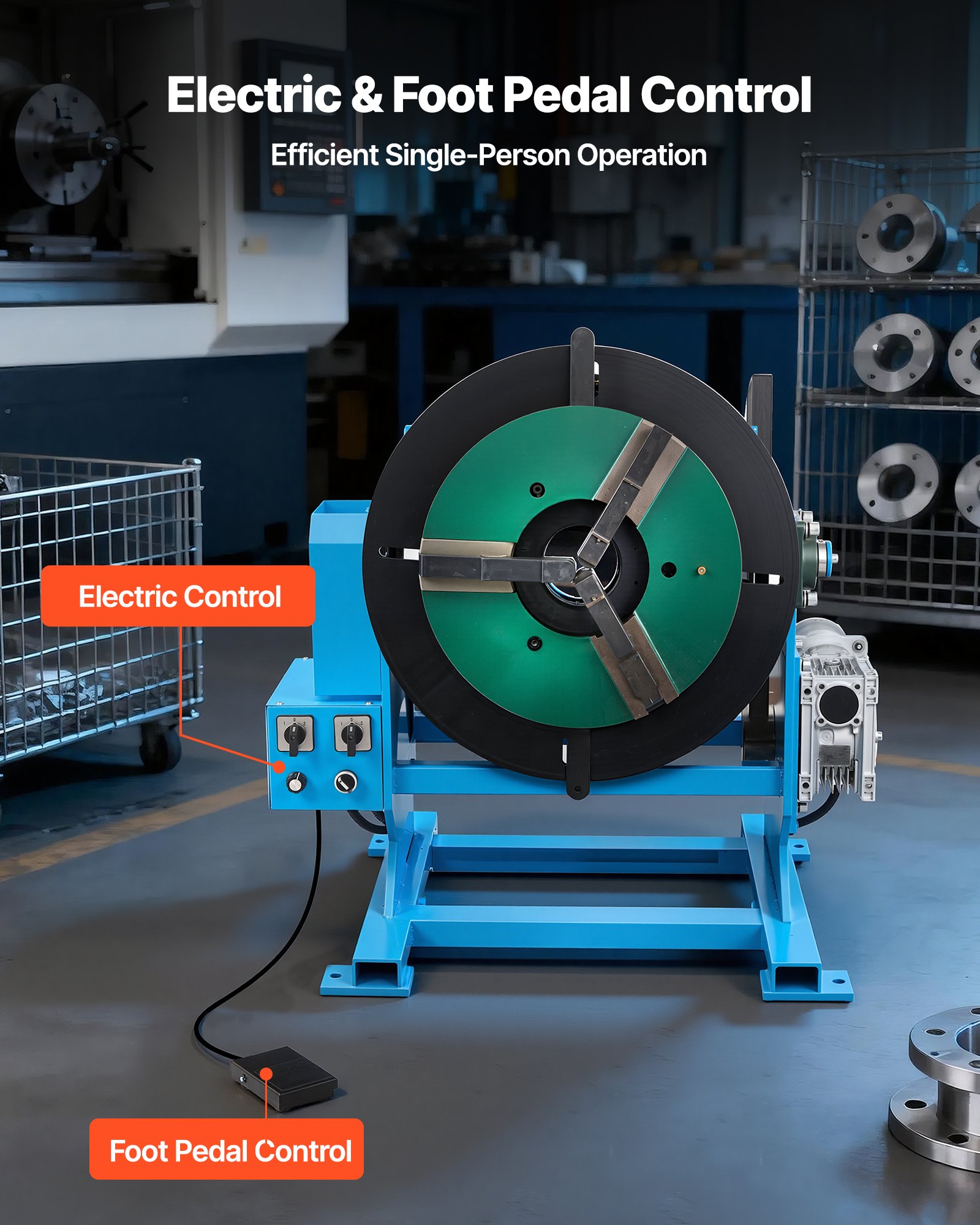 VEVOR Rotary Welding Positioner, 500 kg Load Capacity, -45° to 90° Tilt Angle Welding Positioner Turntable Table, 0.2-2 RPM Speed Control, Electric and Foot Pedal, for Cutting, Grinding, Assembly