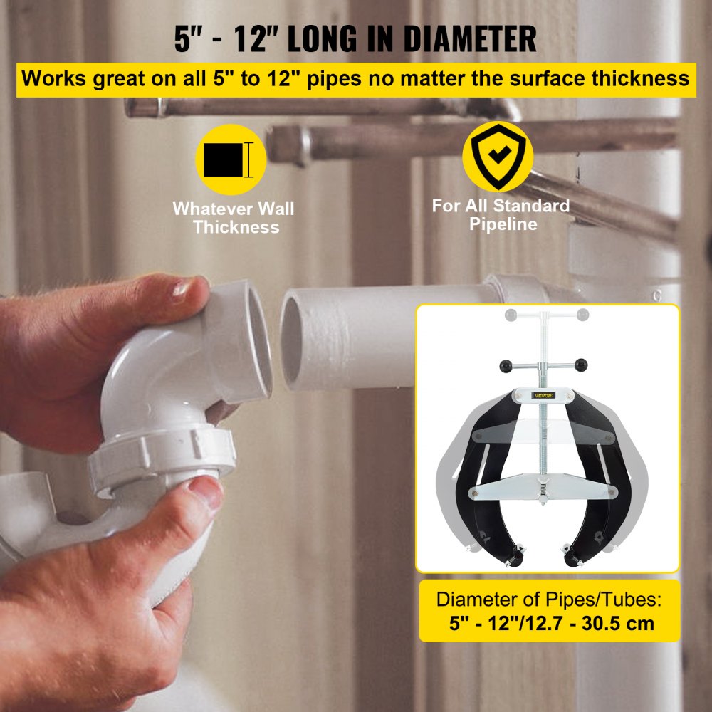VEVOR Ultra Clamp, 5 to 12 In Diameter, High Strength Pipe Clamp with Quick Acting Screws, Steel Pipe Alignment Tool with Lightweight Design, Black