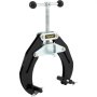 black VEVOR pipe clamp with adjustable screw handle and metal support mechanism.