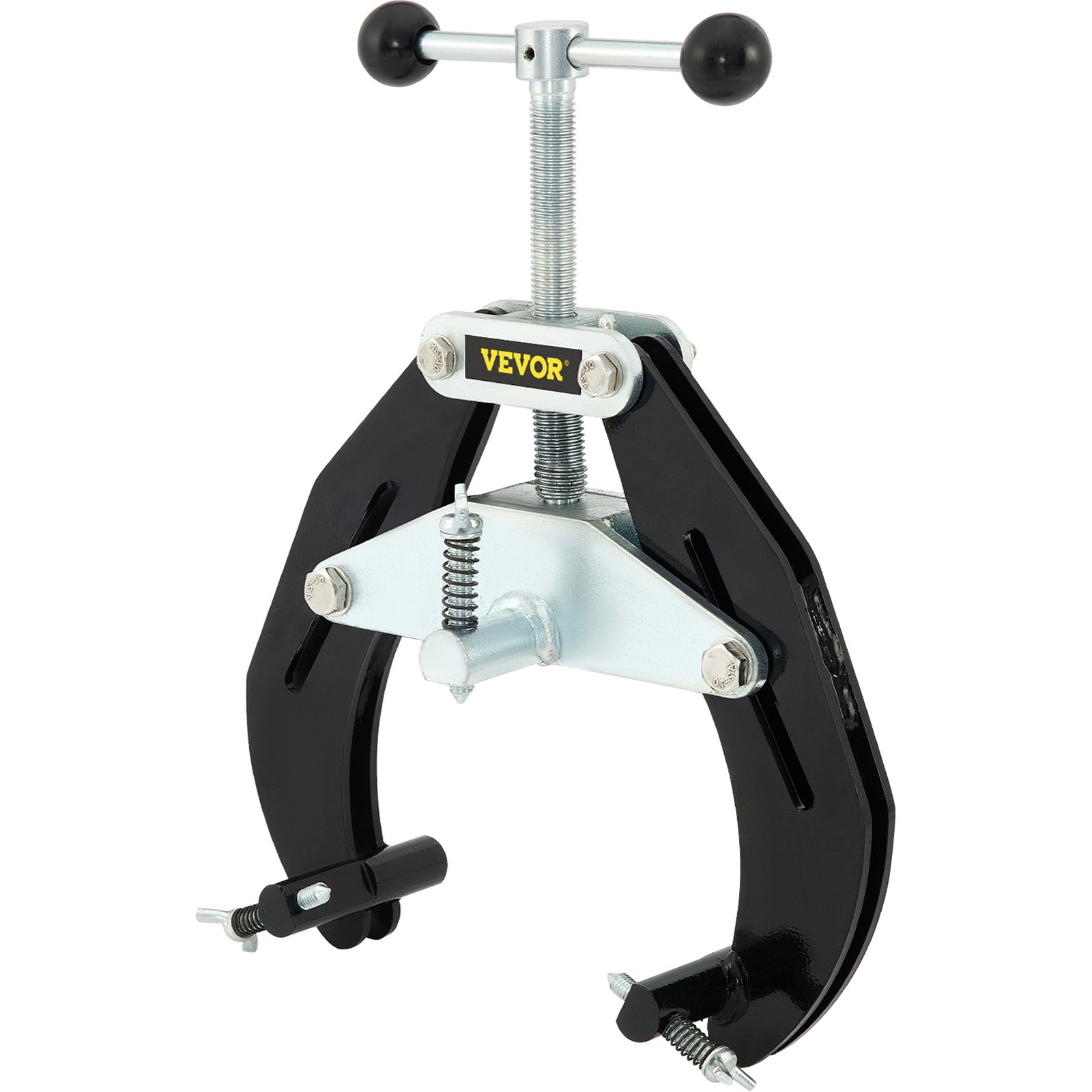 VEVOR pipe clamp with black and silver adjustable components for secure pipe fitting.