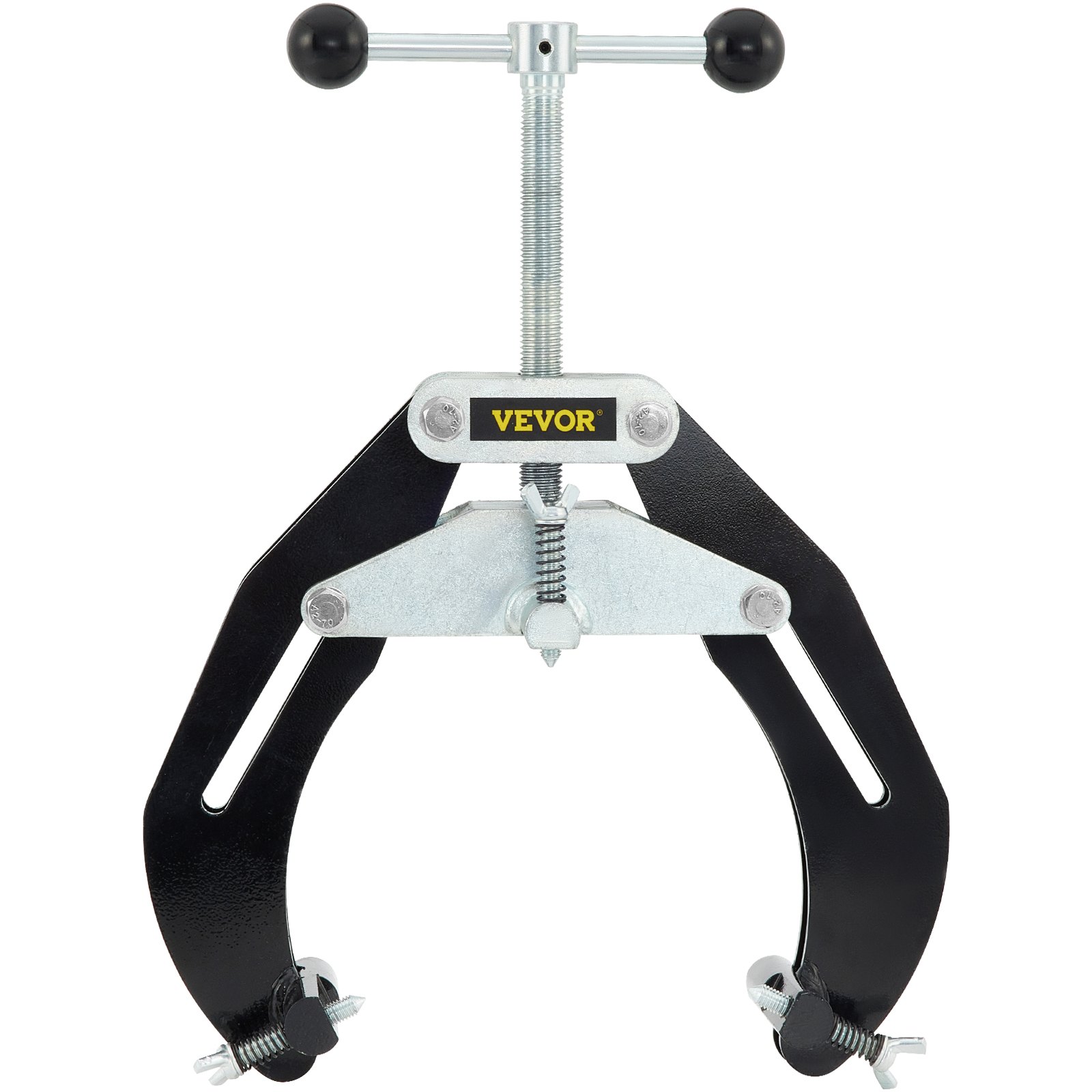 VEVOR pipe clamp with sturdy black metal frame and adjustable screw mechanism for secure clamping.