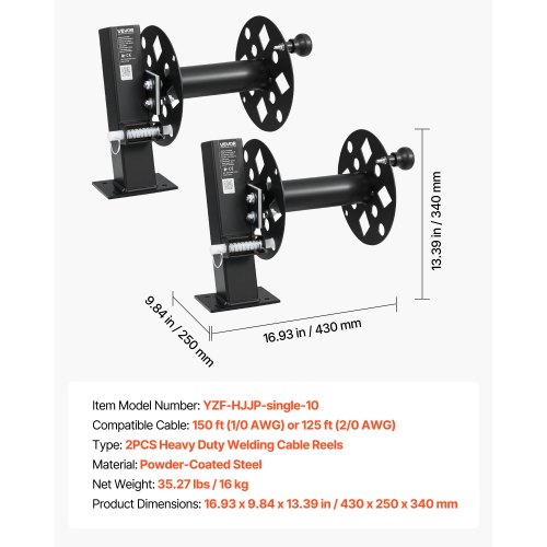 KFFKFF 2PCS Heavy Duty Welding Cable Reels, Cable Lead Reels for 150FT 1/0 & 125FT 2/0 Cable, Durable Steel Reel with Locking Pin for Service Trucks, Maintenance, and Job Sites KFFKFF 2PCS Heavy Duty Welding Cable Reels, Cable Lead Reels for 150FT 1/0 & 125FT 2/0 Cable, Durable Steel Reel with Locking Pin for Service Trucks, Maintenance, and Job Sites