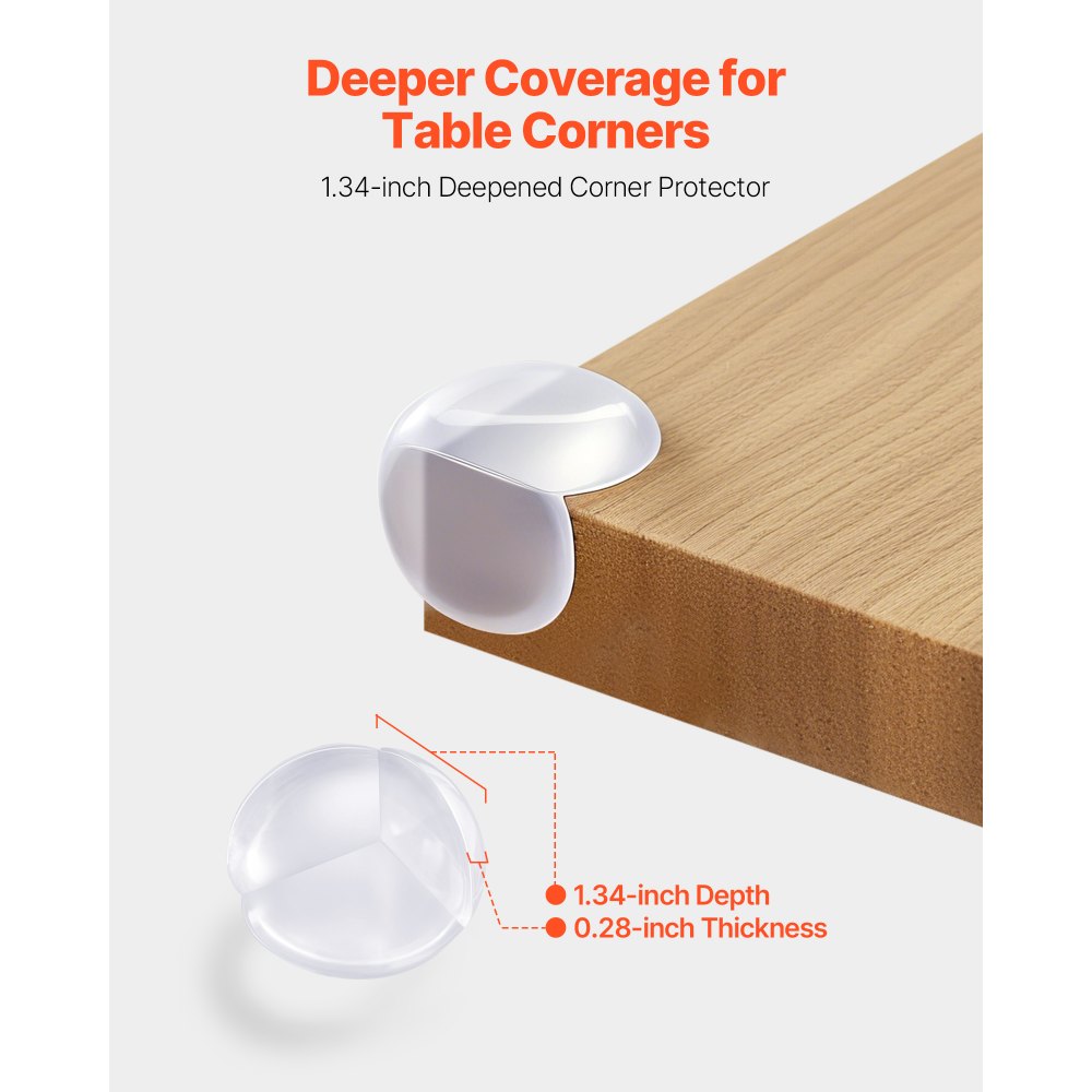 Protectores de esquinas VEVOR para bebés, paquete de 24, transparentes y resistentes, para mesas de bebé, 3,4 cm de profundidad, 0,7 cm de grosor, adhesivo fuerte, amortiguan los bordes afilados de los muebles.