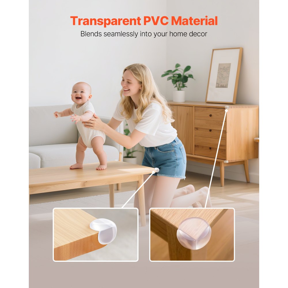 Protectores de esquinas VEVOR para bebés, paquete de 24, transparentes y resistentes, para mesas de bebé, 3,4 cm de profundidad, 0,7 cm de grosor, adhesivo fuerte, amortiguan los bordes afilados de los muebles.
