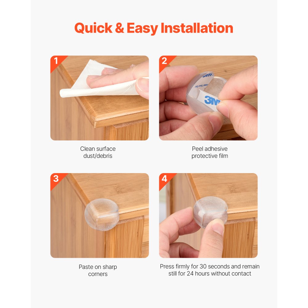 Protectores de esquinas VEVOR para bebés, paquete de 24, transparentes y resistentes, para mesas de bebé, 3,4 cm de profundidad, 0,7 cm de grosor, adhesivo fuerte, amortiguan los bordes afilados de los muebles.