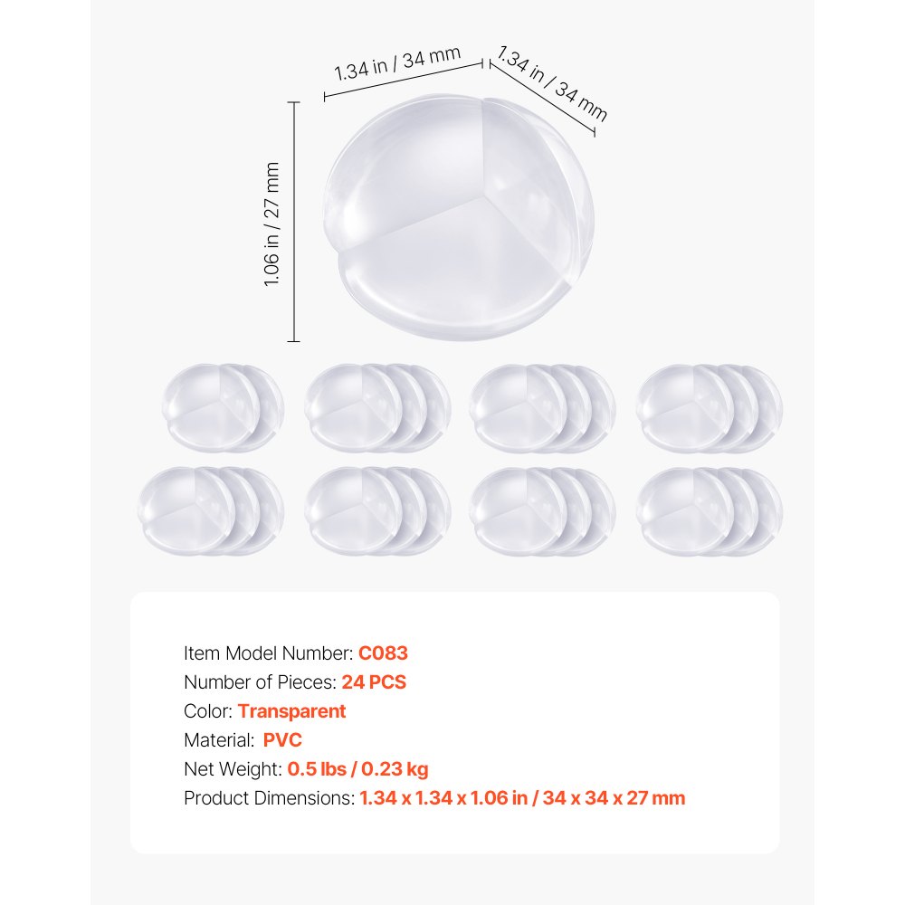 Protectores de esquinas VEVOR para bebés, paquete de 24, transparentes y resistentes, para mesas de bebé, 3,4 cm de profundidad, 0,7 cm de grosor, adhesivo fuerte, amortiguan los bordes afilados de los muebles.