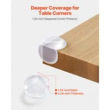 VEVOR Corner Protectors Baby Proofing, 24 Pack, Clear & Transparent Table Corner Guards Covers for Baby Safety, 1.34-inch Depth, 0.28-inch Thickness, Strong Adhesive, Cushion for Furniture Sharp Edges
